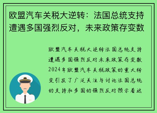 欧盟汽车关税大逆转：法国总统支持遭遇多国强烈反对，未来政策存变数